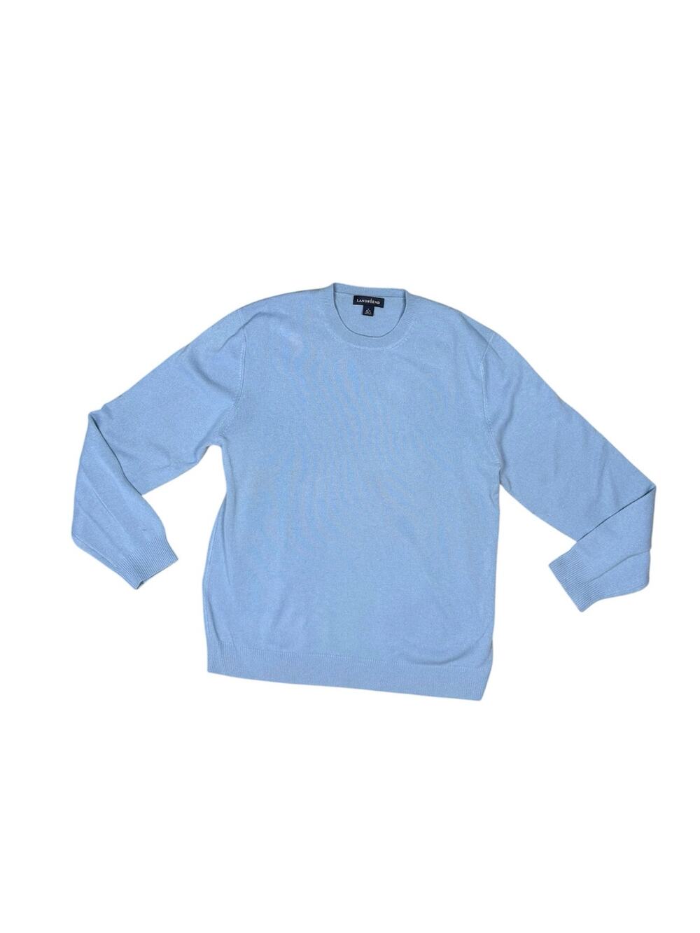 Vintage 90s Lands End Light Blue Cashmere Crew Neck Sweater Men's Medium - Picture 1 of 5